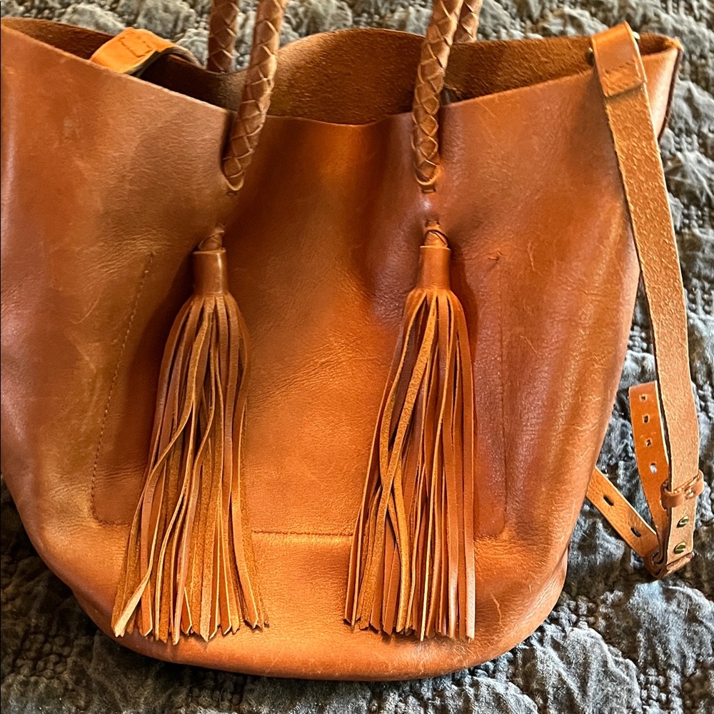 Madewell Tan Leather Tote with Tassels - Picture 5 of 12